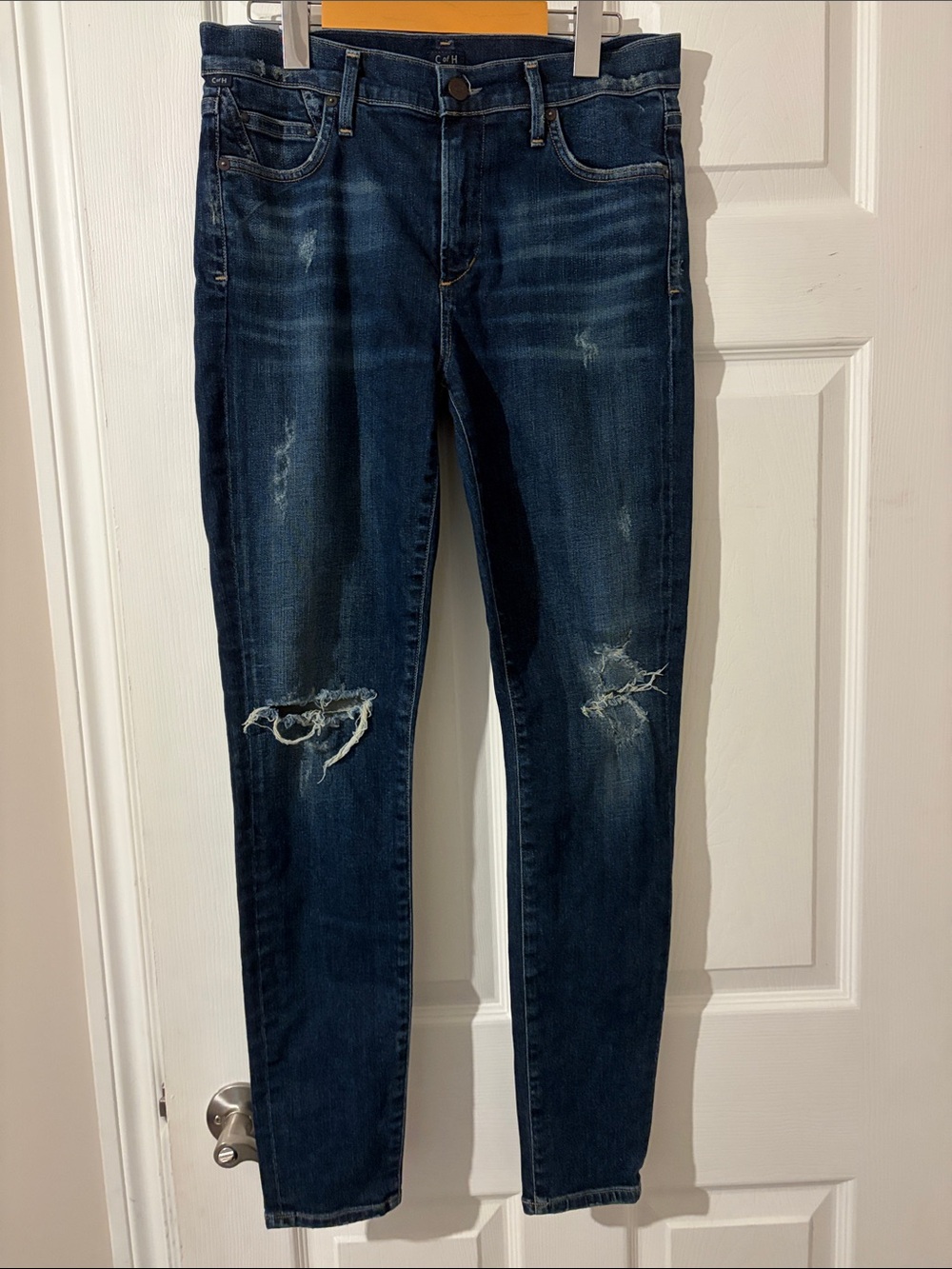 Citizens Of Humanity Dark Indigo Rocket High Rise Distressed Skinny Jeans